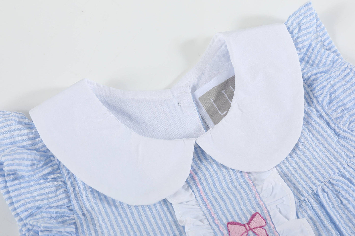 Blue and Pink Bow Ruffle Dress: 6-12M