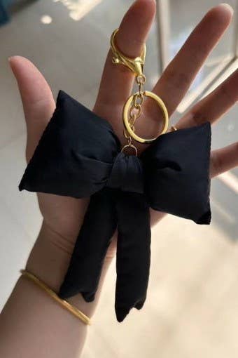 TRENDING PUFFY BOW RIBBON BAG CHARM KEYCHAIN - Black