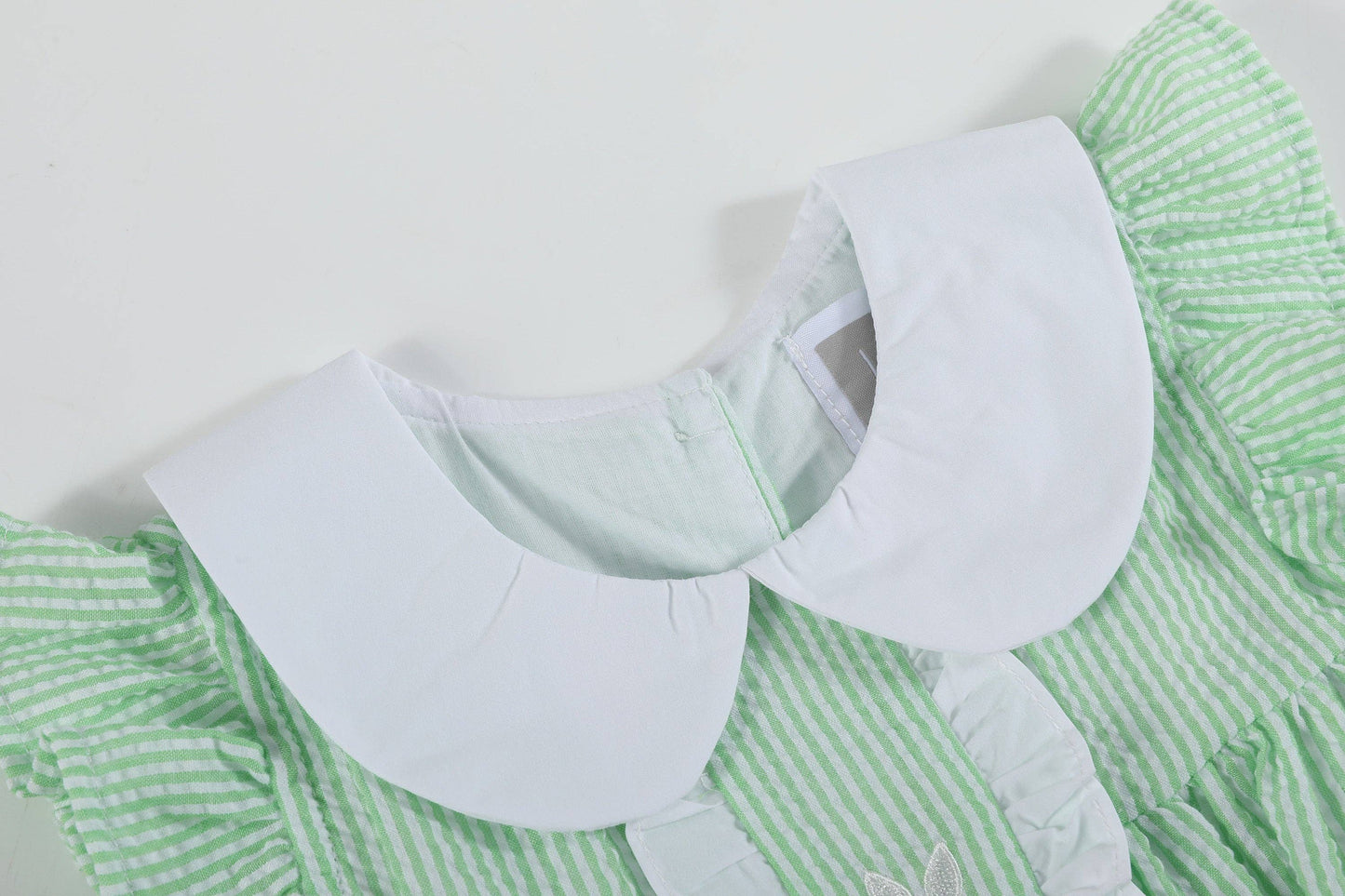 Green Seersucker Easter Bunny Ruffle Dress: 5Y