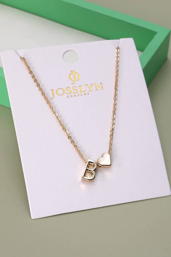 BRASS MONOGRAM INITIAL HEART CHARM NECKLACE - A