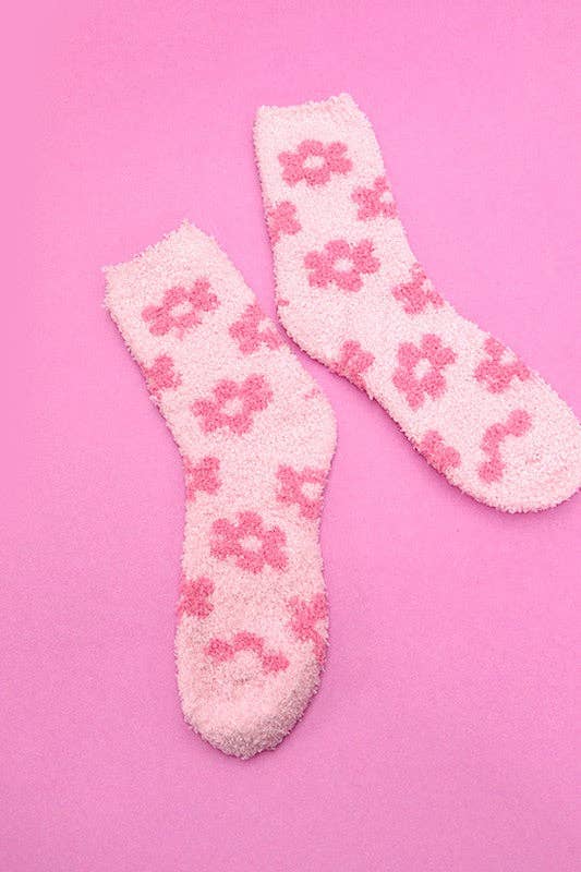 WARM CORAL FLEECE PLUSH DAISY FUZZY SOCKS - PINK
