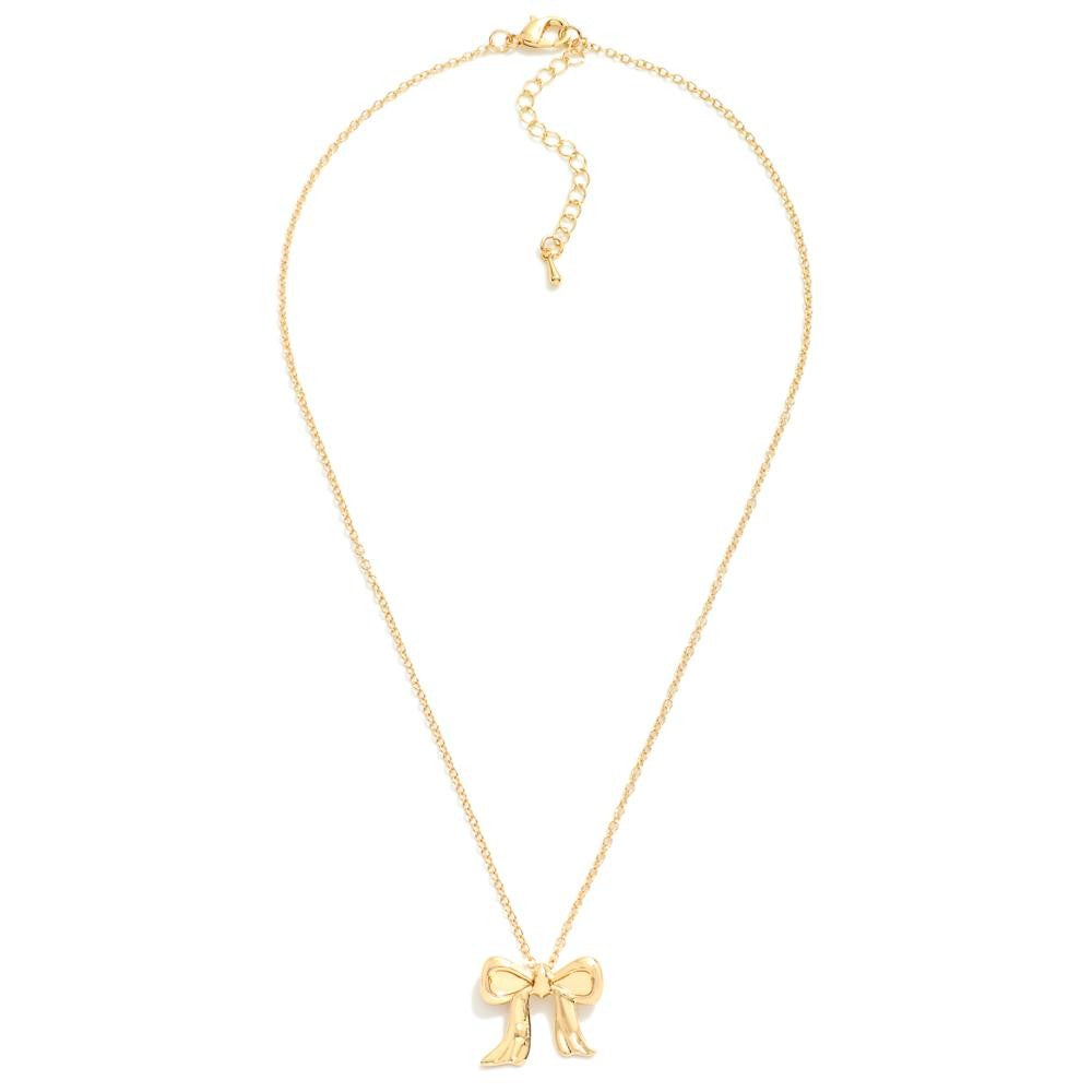 Simple Chain Link Necklace With Bow Pendant