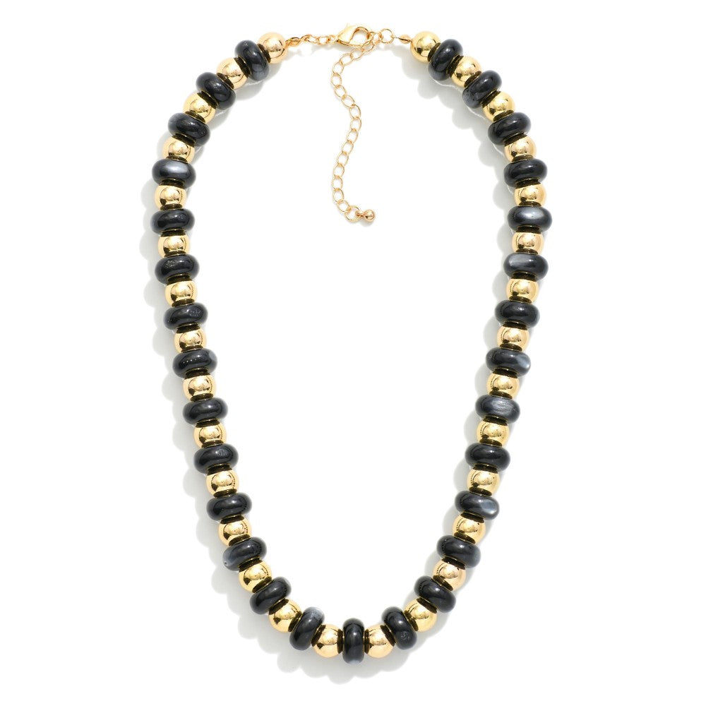 Candy Bead Beaded Necklace Featuring Gold Tone Beads - Black