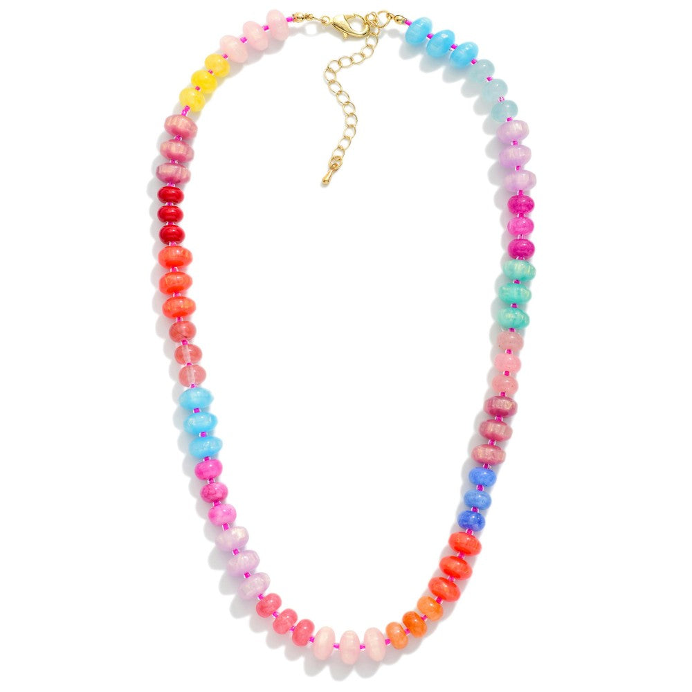 Stone & Disk Beaded Necklace - Multi