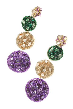 MARDI GRAS GEMSTONE BEADED DISC EARRINGS