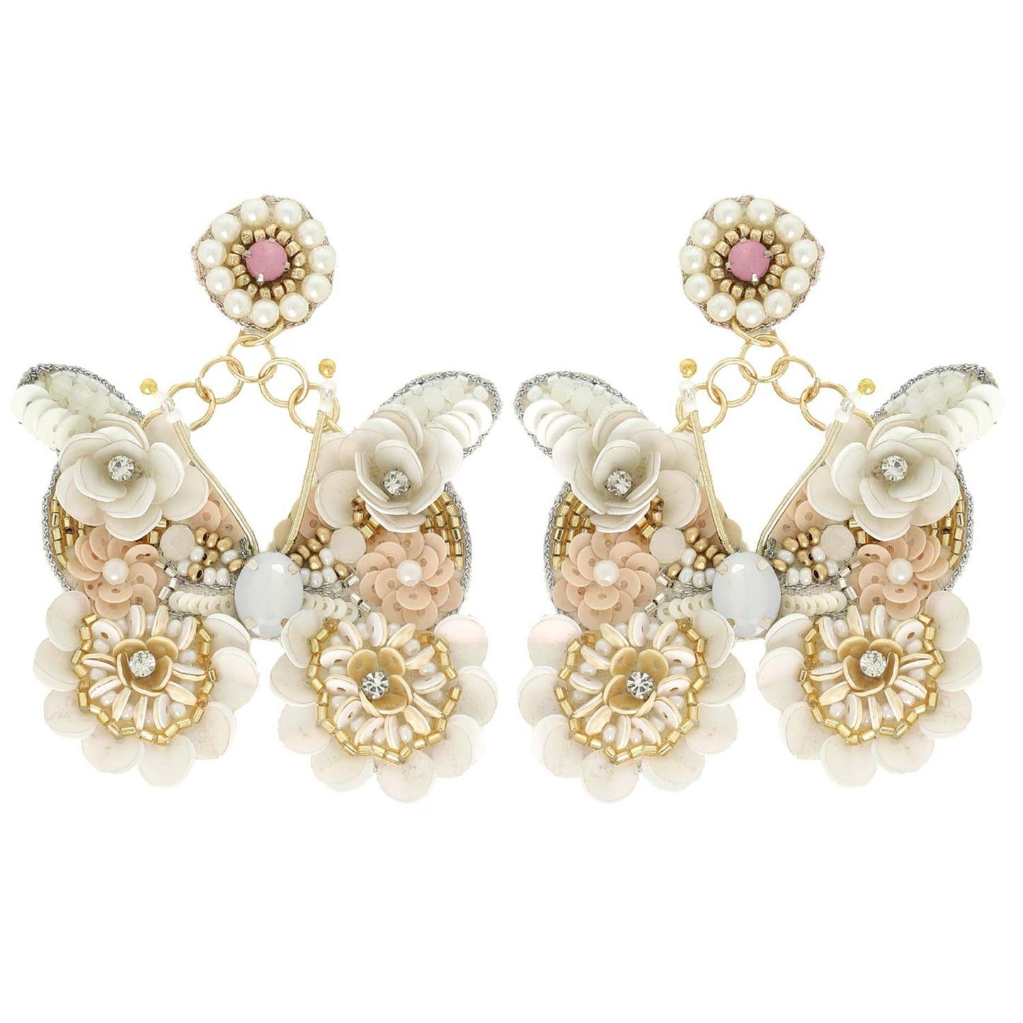 WHIMSICAL BUTTERFLY BEADED CHANDELIER EARRINGS