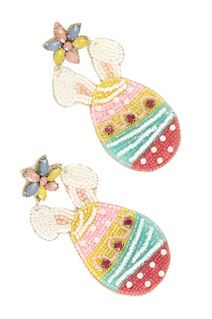 BUNNY EARS EASTER EGG BEADED JEWELED EARRINGS