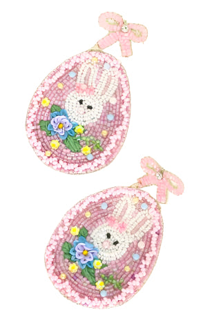 RIBBON EASTER BUNNY TEARDROP BEADED EARRINGS