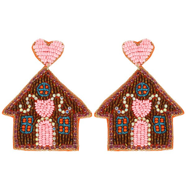 Gingerbread House Christmas Beaded Earrings