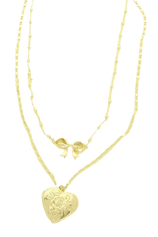MULTI-STRAND HEART AND BOW PENDANT NECKLACE