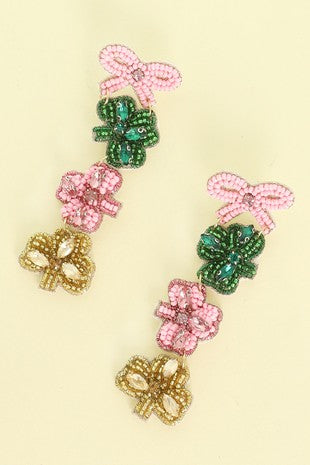 SHAMROCK CLOVER & BOW DANGLE EARRINGS