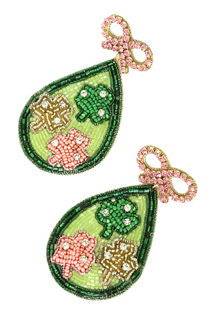 SHAMROCK CLOVER & BOW POST DANGLE EARRINGS