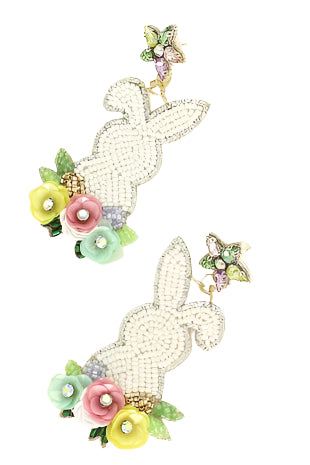 EASTER BUNNY & FLOWER POST DANGLE EARRINGS