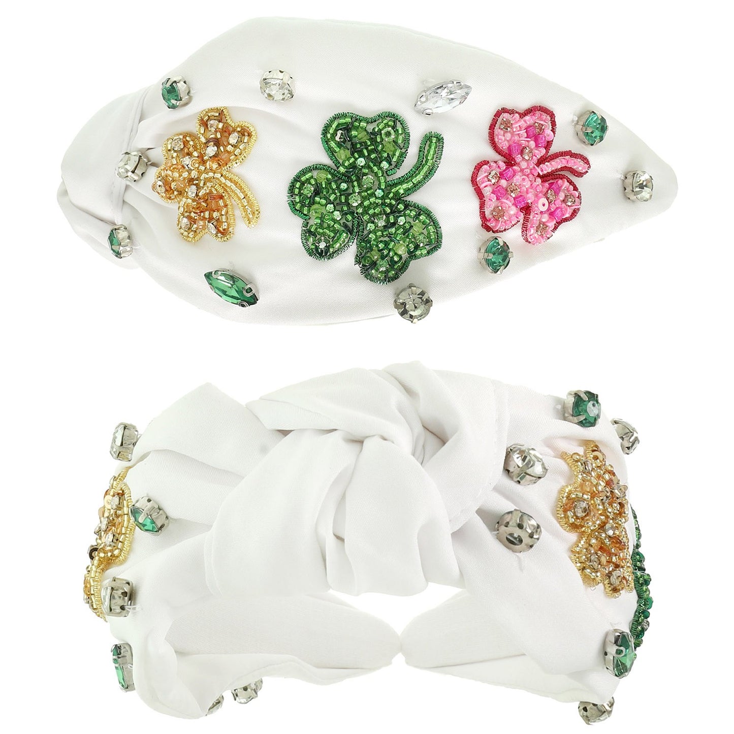 SAINT PATRICKS SHAMROCK TOP KNOTTED HEADBAND - White