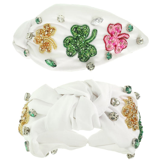 SAINT PATRICKS SHAMROCK TOP KNOTTED HEADBAND - White