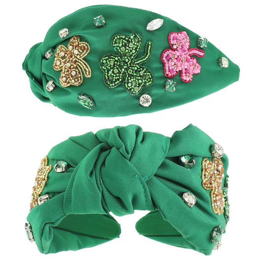 SAINT PATRICKS SHAMROCK TOP KNOTTED HEADBAND - Green