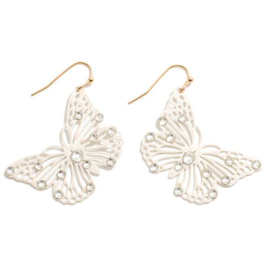 Butterfly Drop Earrings With Rhinestone Accents