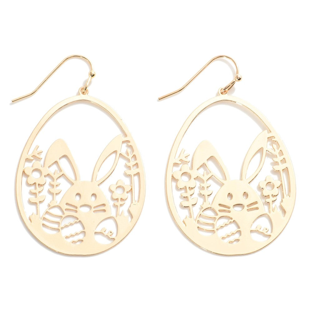 Brass Easter Drop Earrings Featuring Easter Bunny