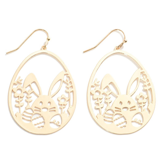 Brass Easter Drop Earrings Featuring Easter Bunny