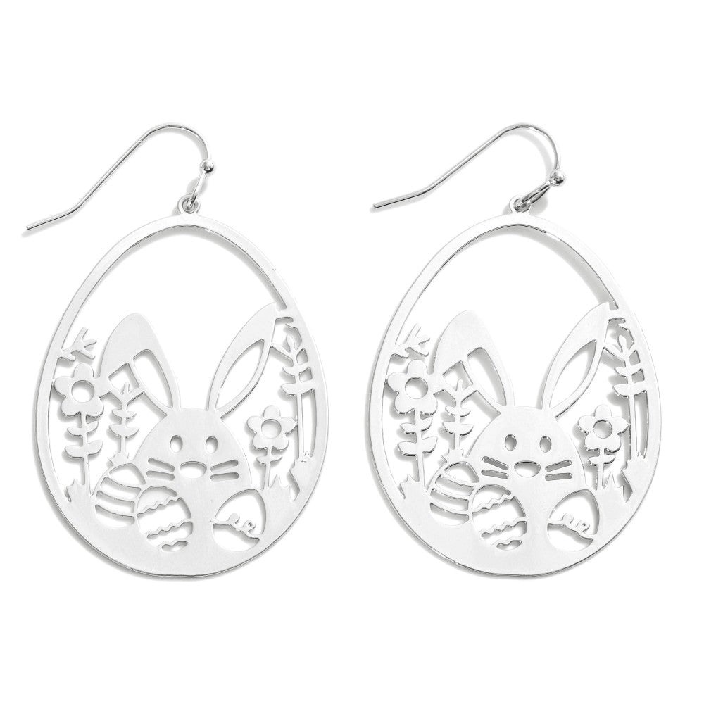Brass Easter Drop Earrings Featuring Easter Bunny - Silver