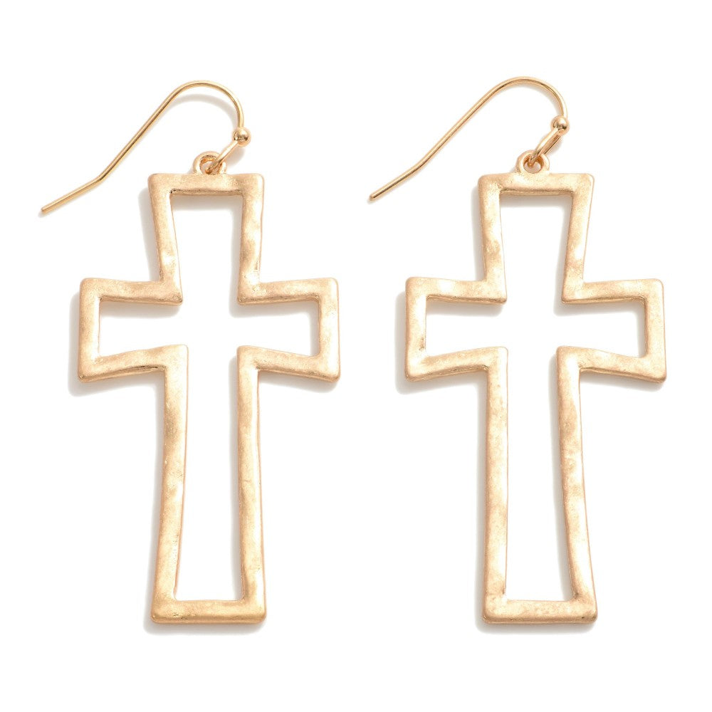 Metal Cross Drop Earrings - Gold