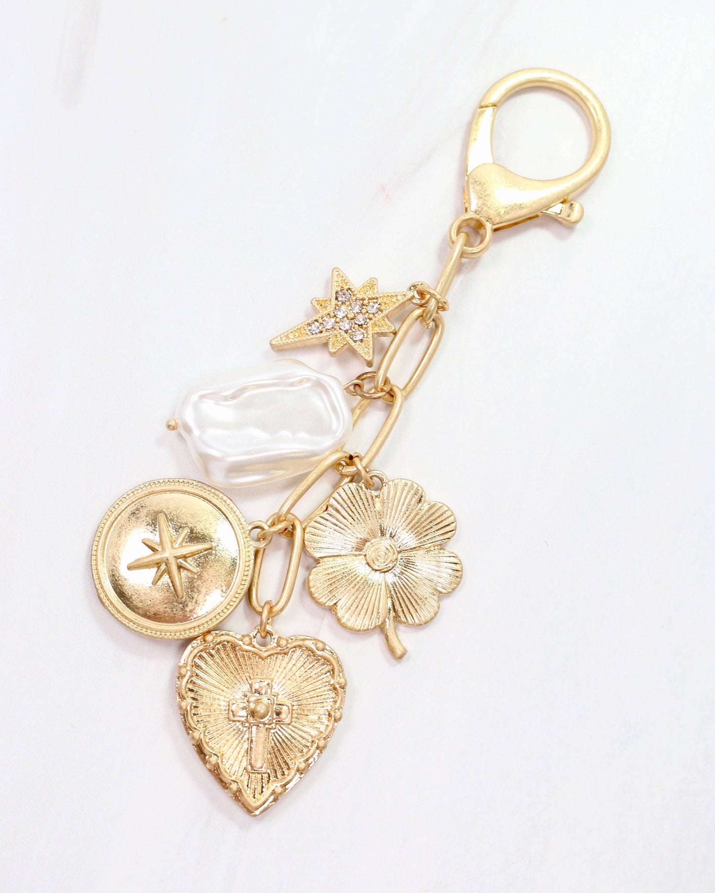 Heart and Cross Bag Chain Worn Gold