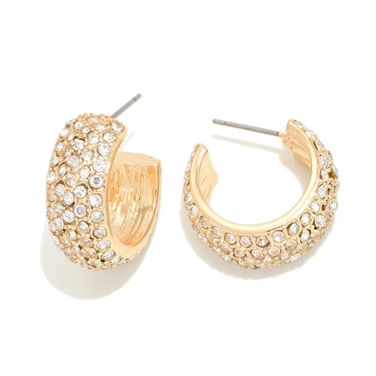 Rhinestone Studded Huggie Hoop Earring - Gold