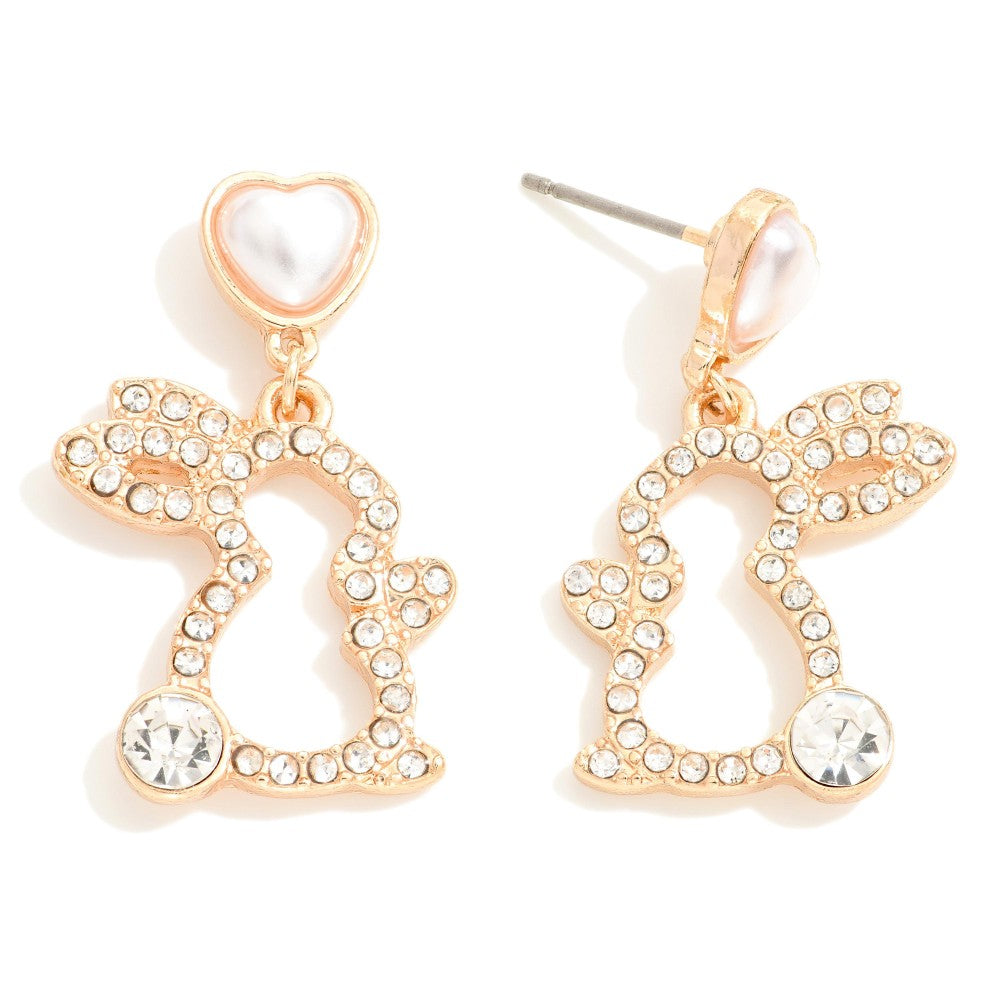 Rhinestone Pave Easter Bunny Outline Drop Earrings - Crystal
