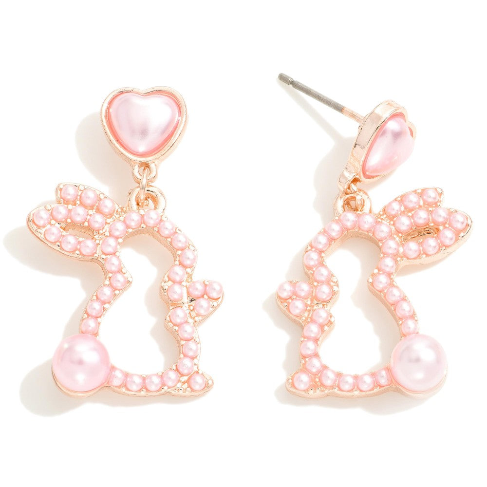Pearl Pave Easter Bunny Outline Drop Earrings - Rose Gold