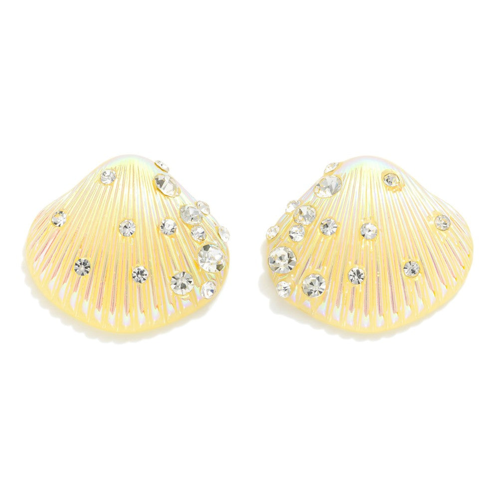 Acetate Shell Post Drop Earrings Featuring Rhinestone Details