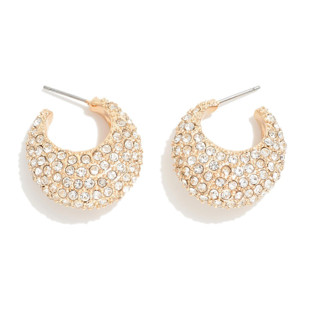 Rhinestone Studded Huggie Hoop Earring With Brass Post