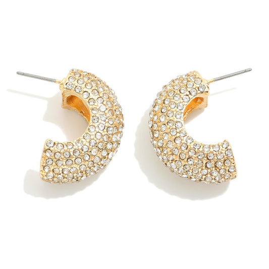 Rhinestone Pave Half Hoop Earrings - Gold