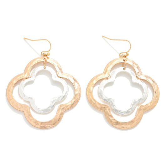 Hammered Metal Nesting Clover Drop Earrings