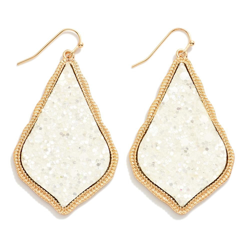 Glitter Teardrop Drop Earrings - White