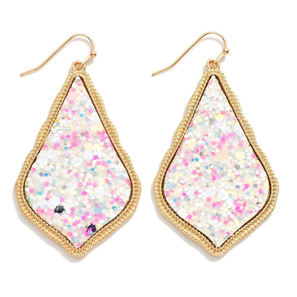 Glitter Teardrop Drop Earrings - White Multi