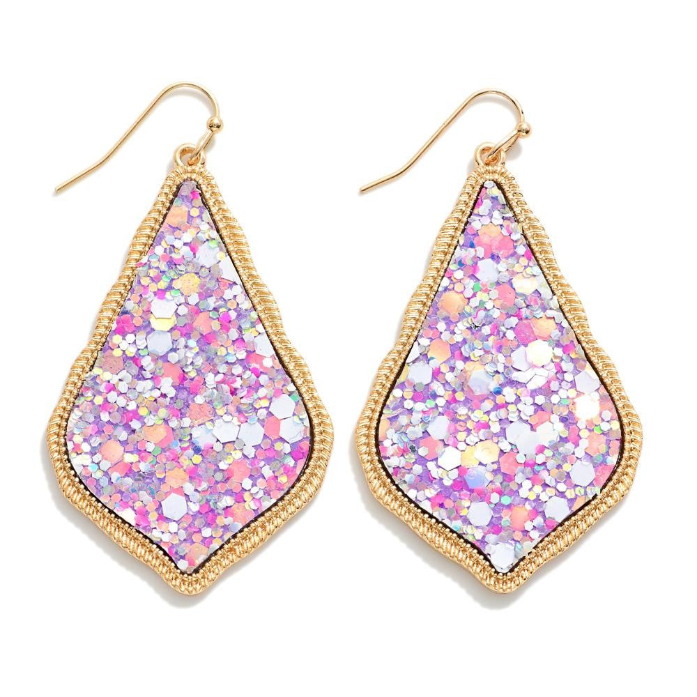 Glitter Teardrop Drop Earrings - Purple