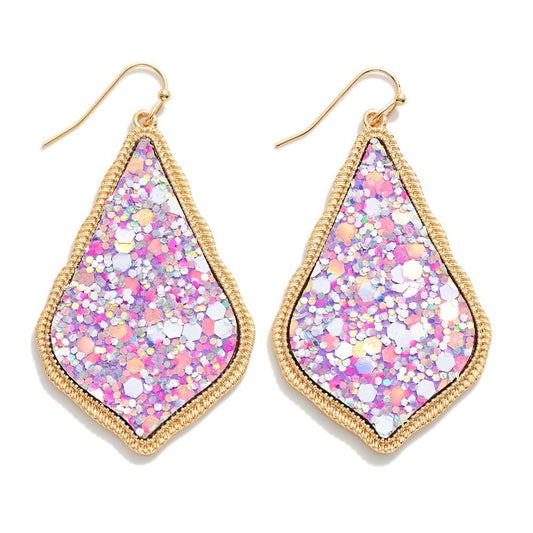 Glitter Teardrop Drop Earrings - Purple
