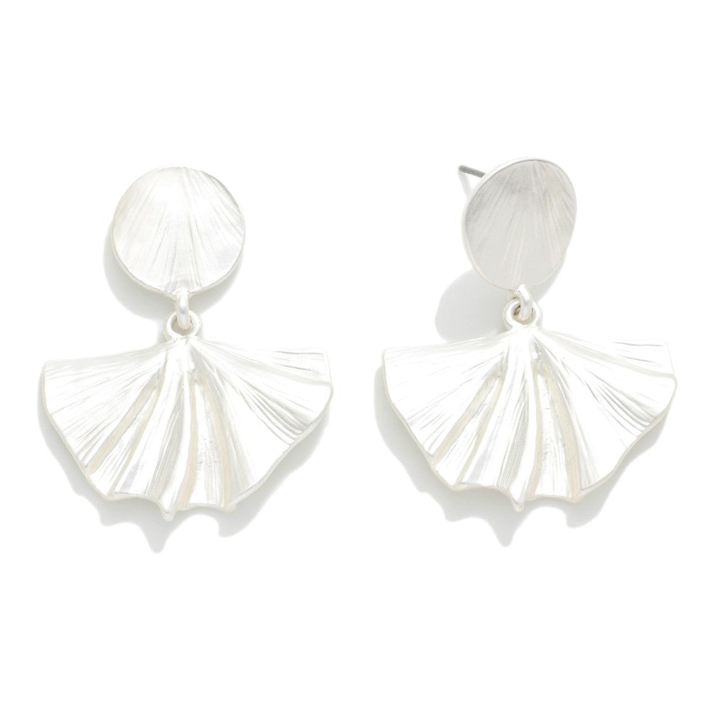Metal Fan Leaf Drop Earrings Silver