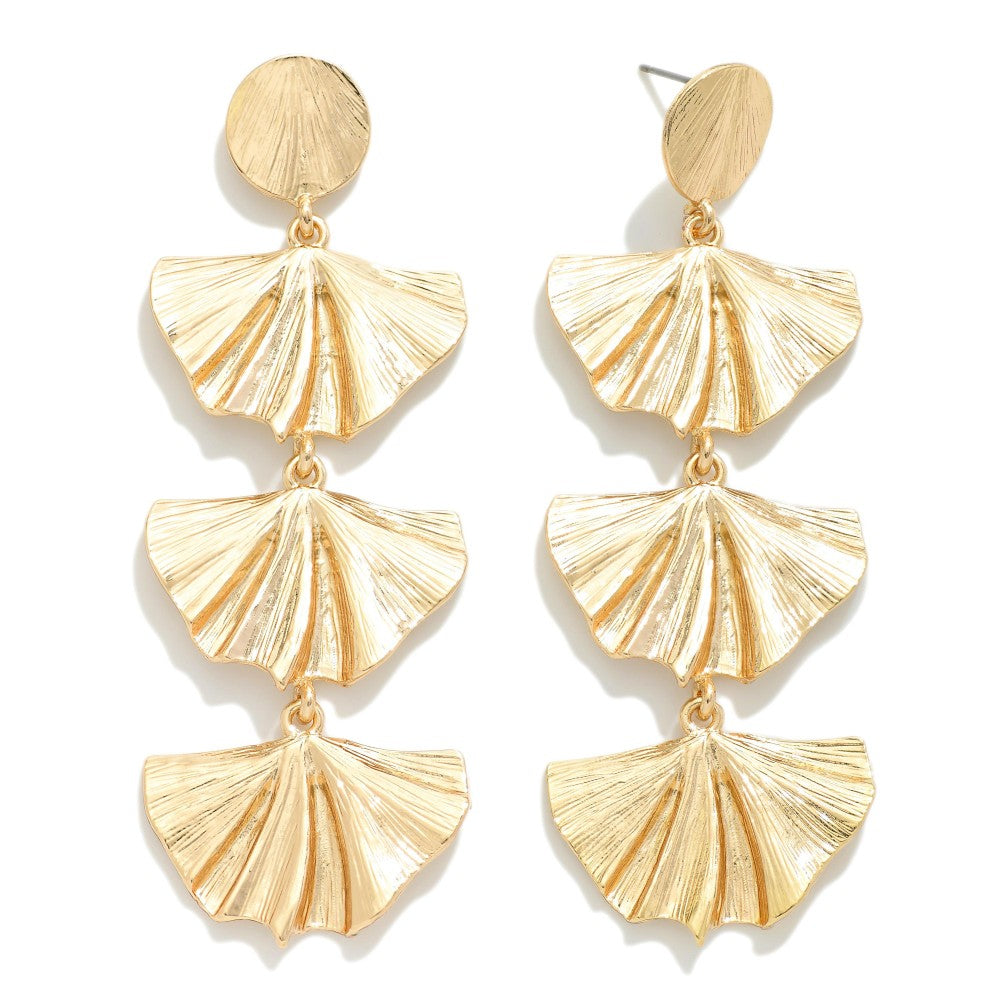 Linked Metal Fan Leaves Drop Earrings Gold
