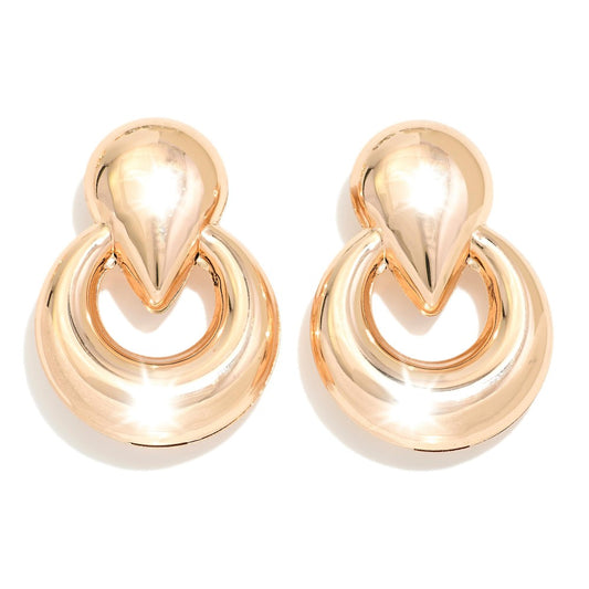 Hollow Metal Door Knocker Style Post Drop Earrings - Gold