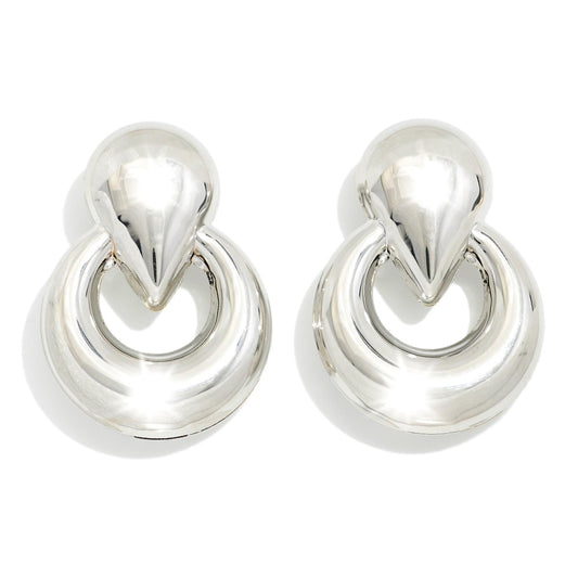Hollow Metal Door Knocker Style Post Drop Earrings - Silver