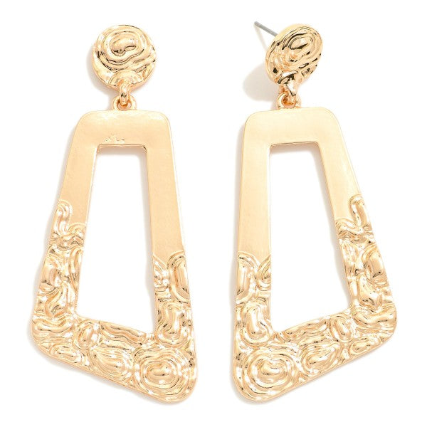 Metal Ripple Trapezoid Drop Earrings - Gold