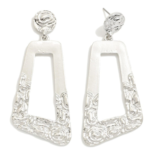 Metal Ripple Trapezoid Drop Earrings - Silver