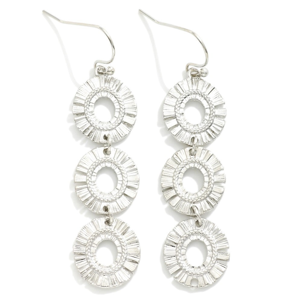 Linked Metal Fringe Ovals Drop Earrings - Silver