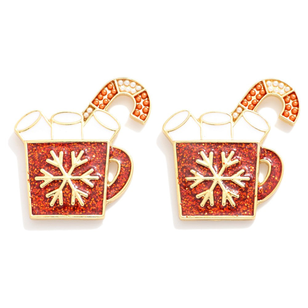 Glitter Enamel Peppermint Hot Chocolate Stud Earrings