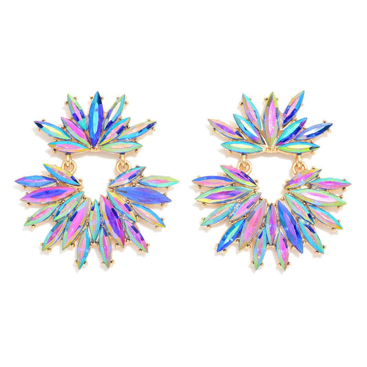 Linked Iridescent Rhinestone Burst Post Drop Earrings - Blue