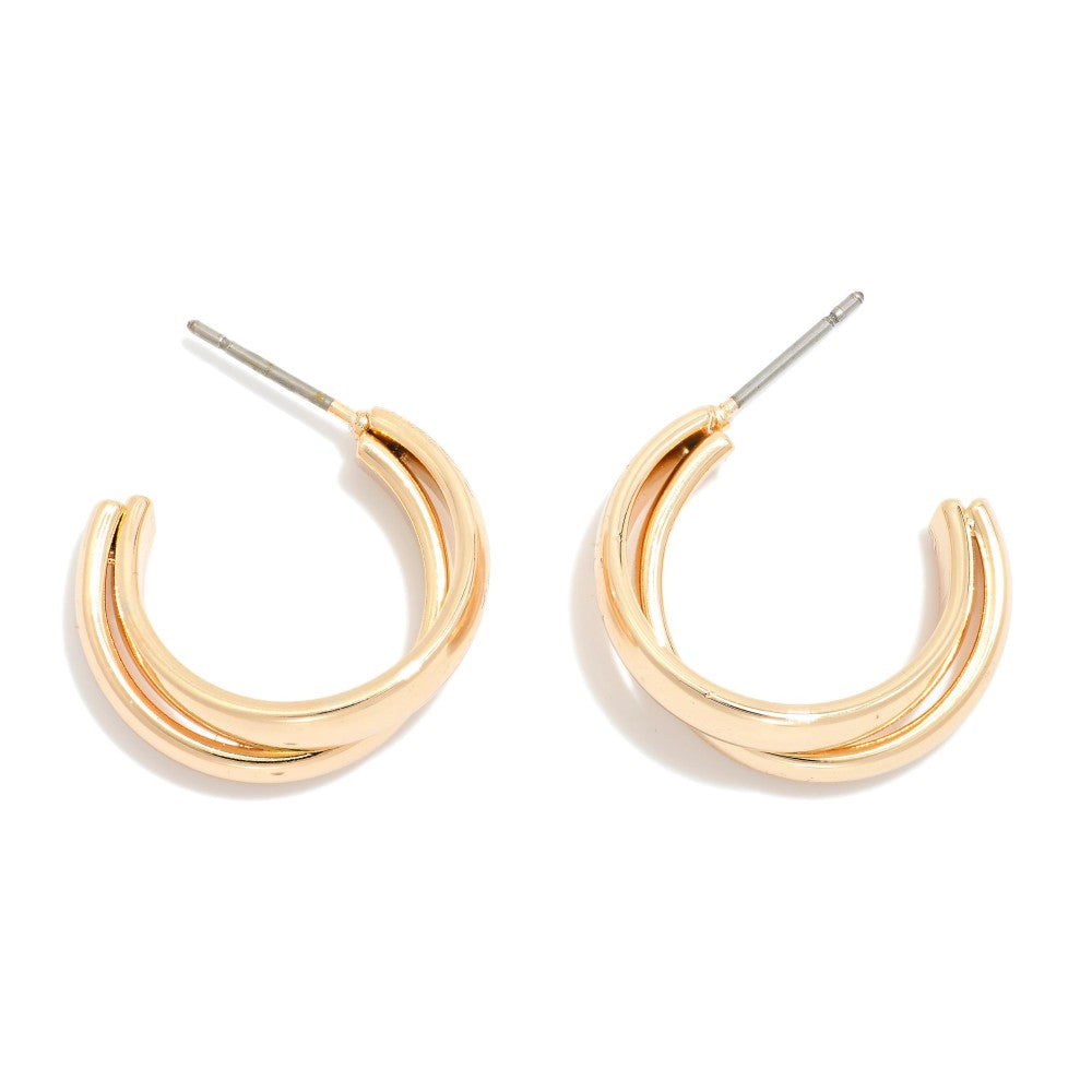 Layered Metal Tone Hoop Earrings - Gold