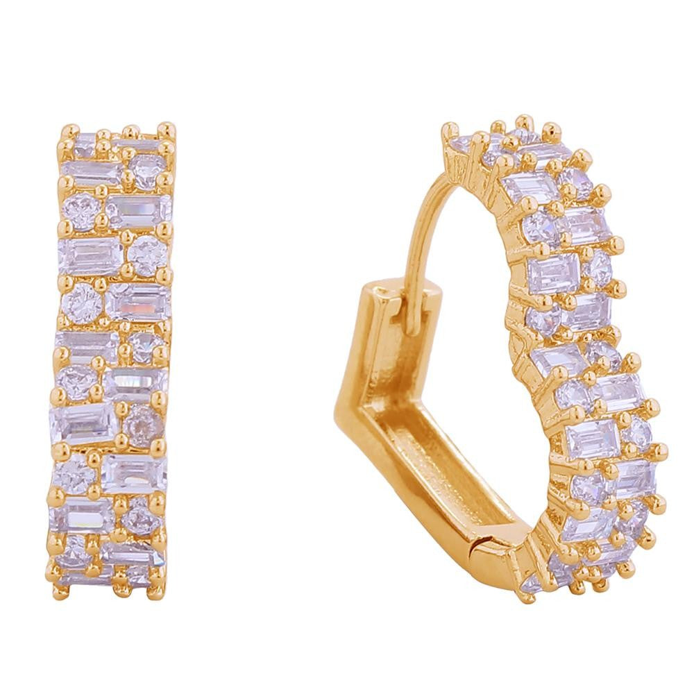 Do Everything In Love Cubic Zirconia Heart Hoop Earrings - Gold