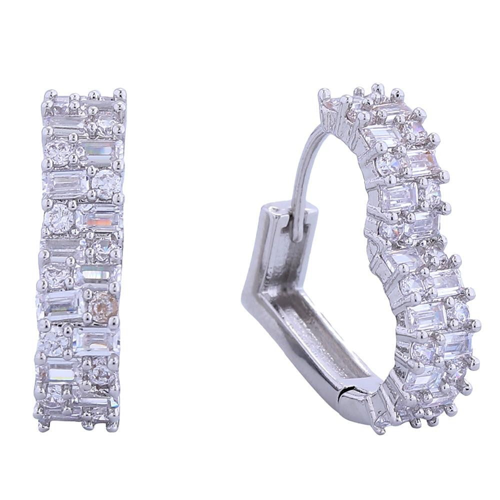 Do Everything In Love Cubic Zirconia Heart Hoop Earrings - Silver