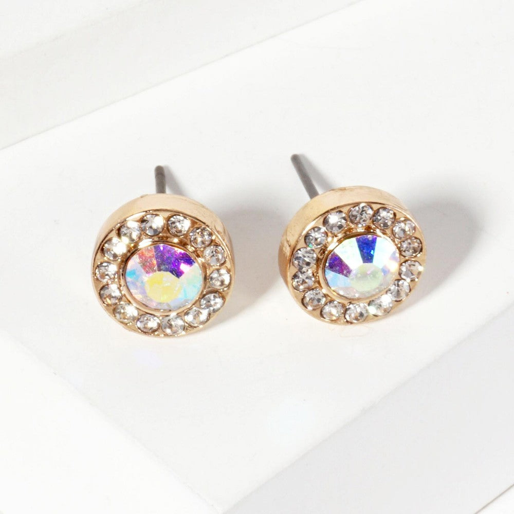 Rhinestone Stud Earrings With Mini Crystal Rhinestone Details - Abalone
